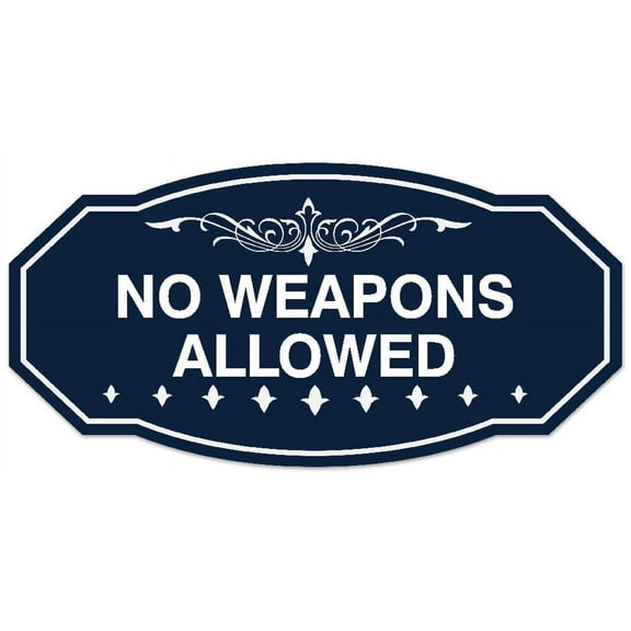 Signs ByLITA Victorian No Weapons Allowed Sign - Laser-Engraved Lettering | Durable ABS Plastic | Vibrant Colors | Powerful Foam Tape (Navy Blue / White) - Large