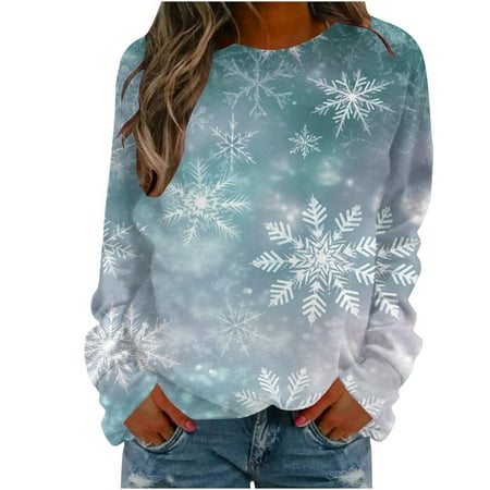asdoklhq Sweatshirt Christmas Women s Round Neck Fashionable Printed Sweatshirt Long Sleeved Top Sweatshirt Multicolor 2X