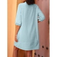 thumbnail image 5 of Womens V Neck Cotton Casual Loose Shift Tunic Smock Summer Dresses Vacation Dress 3/4 Sleeve Pocket Blue M, 5 of 8