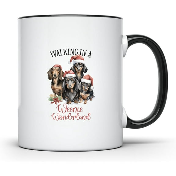 Walking In A Weenie Wonderland Christmas Spirit Dogs 11oz Mug Dachshund Festive Ceramic Holiday Design Gift for Animal Lovers CCBM1897