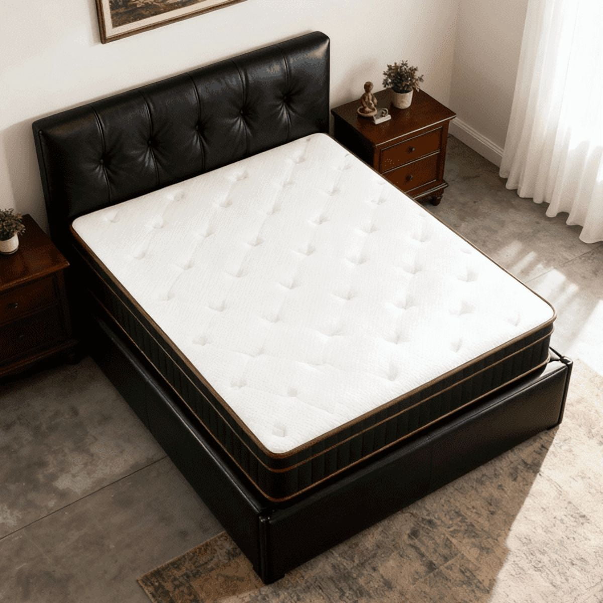 Alvantor Twin Spring Mattress with Motion Isolating Coils, Medium Firm, Breathable Fabric, 12-Inch Height, Black Gold Trim