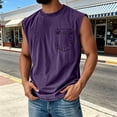 thumbnail image 2 of FINALGANG Mens Solid Color Crew Neck Texture Bust Pocket Sleeveless Loose Fit Vintage Soft Summer Street Daily Casual Pullover Tank Tops Versatile Top M, 2 of 4