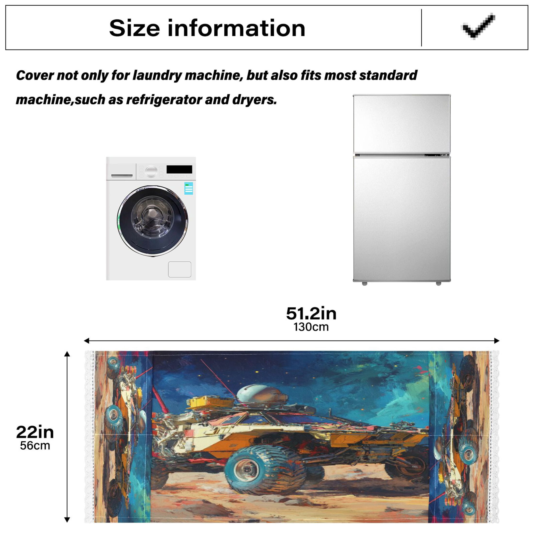 Lunar Reconnaissance VehicleWasher and Dryer Covers Dust-Proof and Oil Resistant Fridge Cover with 4 Storage Pockets Washing Machine Top Cover for Laundry Kitchen Home 51.2 x 22 In