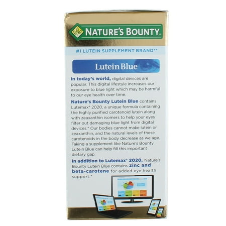 Natures Bounty Blue Light Shield Lutein Blue Eye Health Supplement Softgels, 30 ct