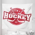 thumbnail image 1 of Hockey Tapestry, Let's Play Retro Style Sports Stamp Illustration League Tournament Win Victory, Fabric Wall Hanging Decor for Bedroom Living Room Dorm, 5 Sizes, Dark Coral White, by Ambesonne, 1 of 1
