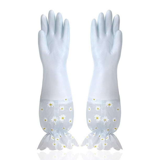 Guantes de Goma para Lavavajillas,Guantes de Cocina Largas 16.53x6.69In Azul Impermeable,Limpieza Y Lavandería,Guantes de Goma Duraderos de Látex para Mujeres