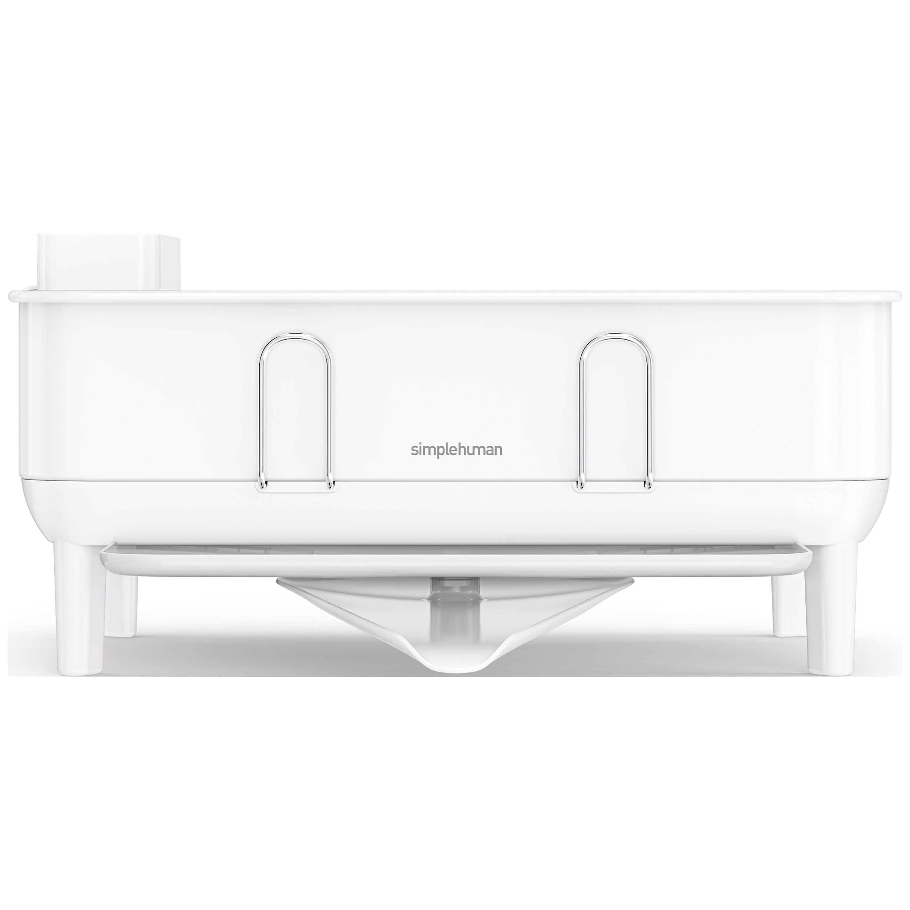simplehuman Compact Kitchen Dish Drying Rack with Swivel Spout, Fingerprint-Proof Stainless Steel Frame, White