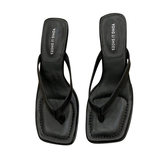 EliteGoogv Sandals For Women Minimalist Strappy Womens Sandals Comfortable High Heel Design Heeled Sandals Elegant Toe Thong Thong Sandals Outdoor Wear Versatile Summer Mules Black