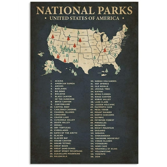 Vintage Metal Signs National Parks United States Of America Home Room Wall Decor Plaque Infographic Tin Posters Size: 12 x 16 inch