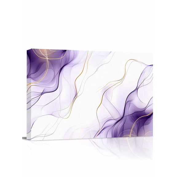 Marble Purple Wall Art for Living Room,Canvas Picture Wall Decor for Bathroom Bedroom,Gold White Modern Gradient Ocean Ripple Painting Artwork for Office Kitchen Hallway Dining Room Decor 16"x20"