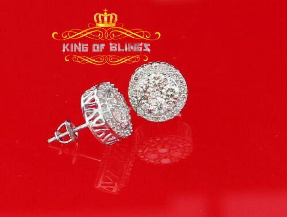 King of Bling's 1.25ct Diamond Stud Round Earrings for Women White Sterling Silver stud for men