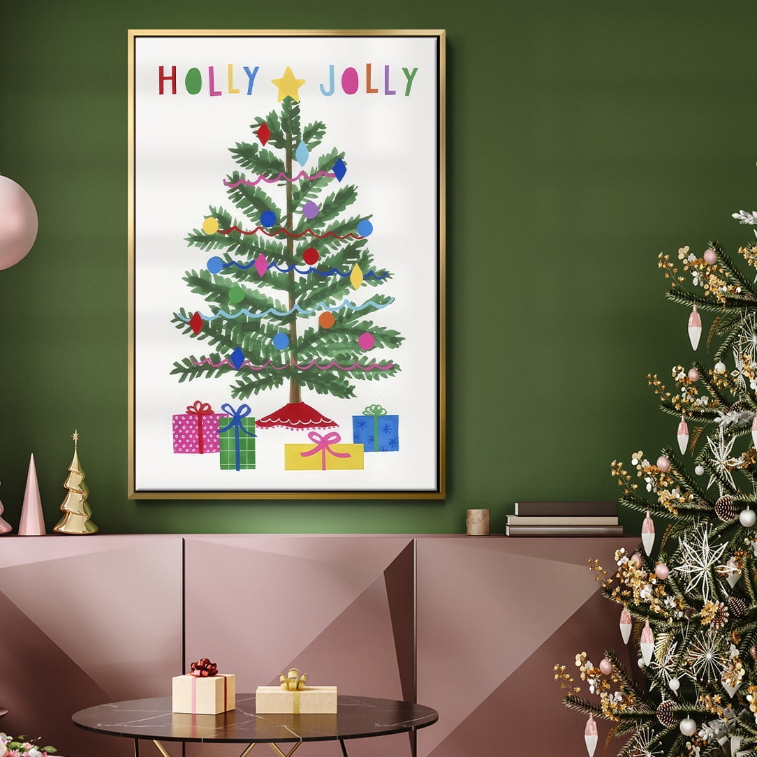 Colorful Christmas Collection B - Framed Gallery Wrapped Holiday Canvas - 25 x 37 - Gold Frame