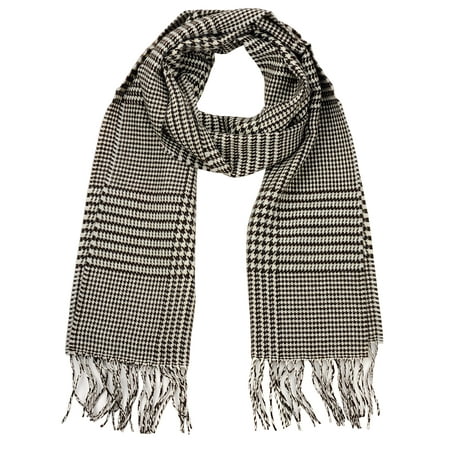 Chevron Fringe - D&Y Unisex Classic Softer Than Cashmere Chevron Fringe End Scarf, Mini Houndstooth, Brown