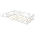 thumbnail image 6 of Twin Size Floor Bed, Floor Platform Bed with Door for Kids Toddlers Teens, Wood Montessori Bed Frame with Fence Guardrails, Playhouse Bed Kids Fence Bed Playpen Bed, No Box Spring Needed, White, 6 of 7