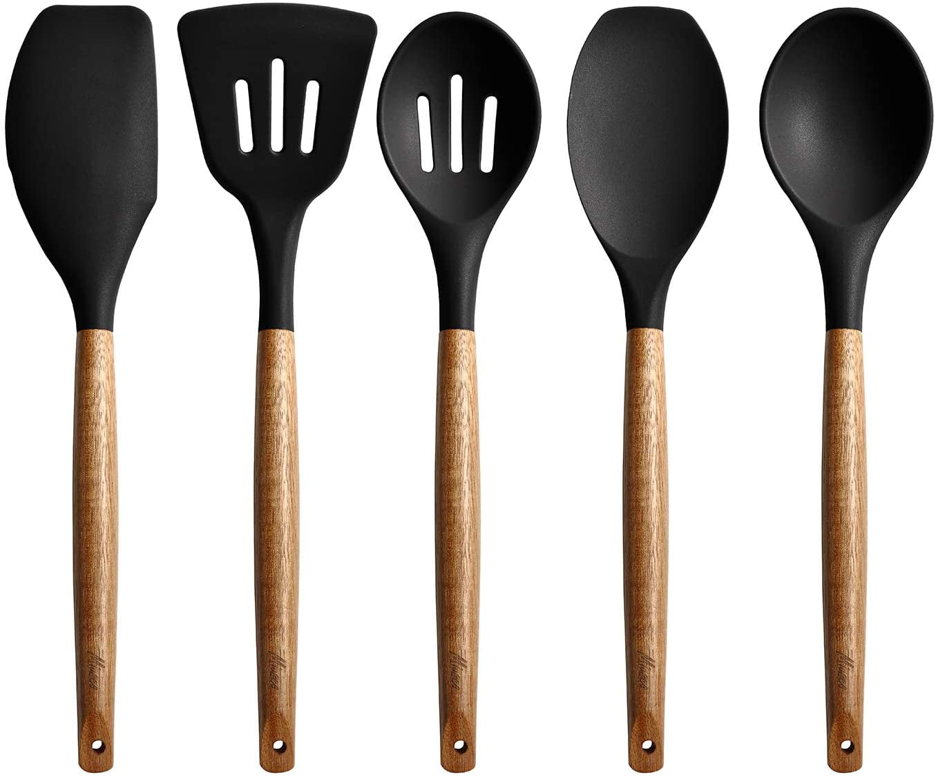 Maphyton Silicone Cooking Utensils 6 Pieces Nonstick Kitchen Tool Set BPA Free with Natural Acacia Hard Wood Handle Grey 