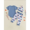thumbnail image 3 of Emy Dola Baby Boys USA Flag Romper Outfits "My First 4th Of July" Baby Short Sleeve Long Pants 3-Pieces Clothes Set With Hat 0-12M, 3 of 8