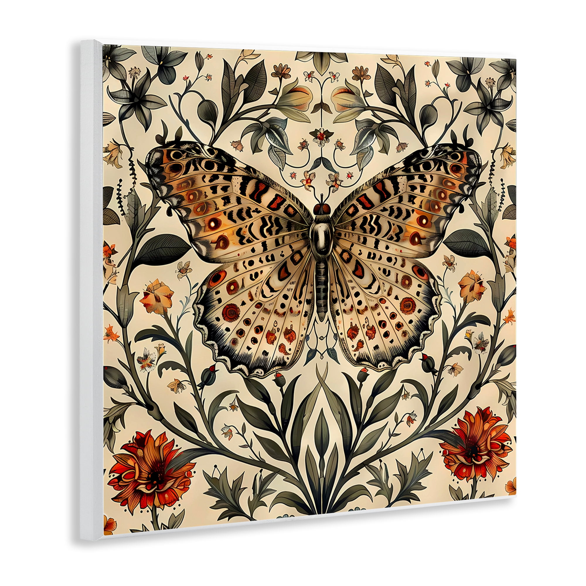 Stupell Industries Baroque Butterfly & Botanicals Animals Painting Unframed Art Print Wall Art, 12 x 12