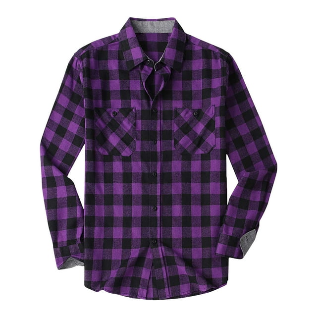 Blusa y camisa de manga larga con cuello vuelto para hombre, informal, con estampado a cuadros y bolsillos, de manga larga, a cuadros