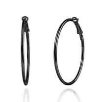 Fiaya Women Dainty Large Hoop Earrings, Round Circle Lightweight Huggie Gift for Women, Fashion Minimalist Stud for Sister Bff Birthday (Black-1.18 in)