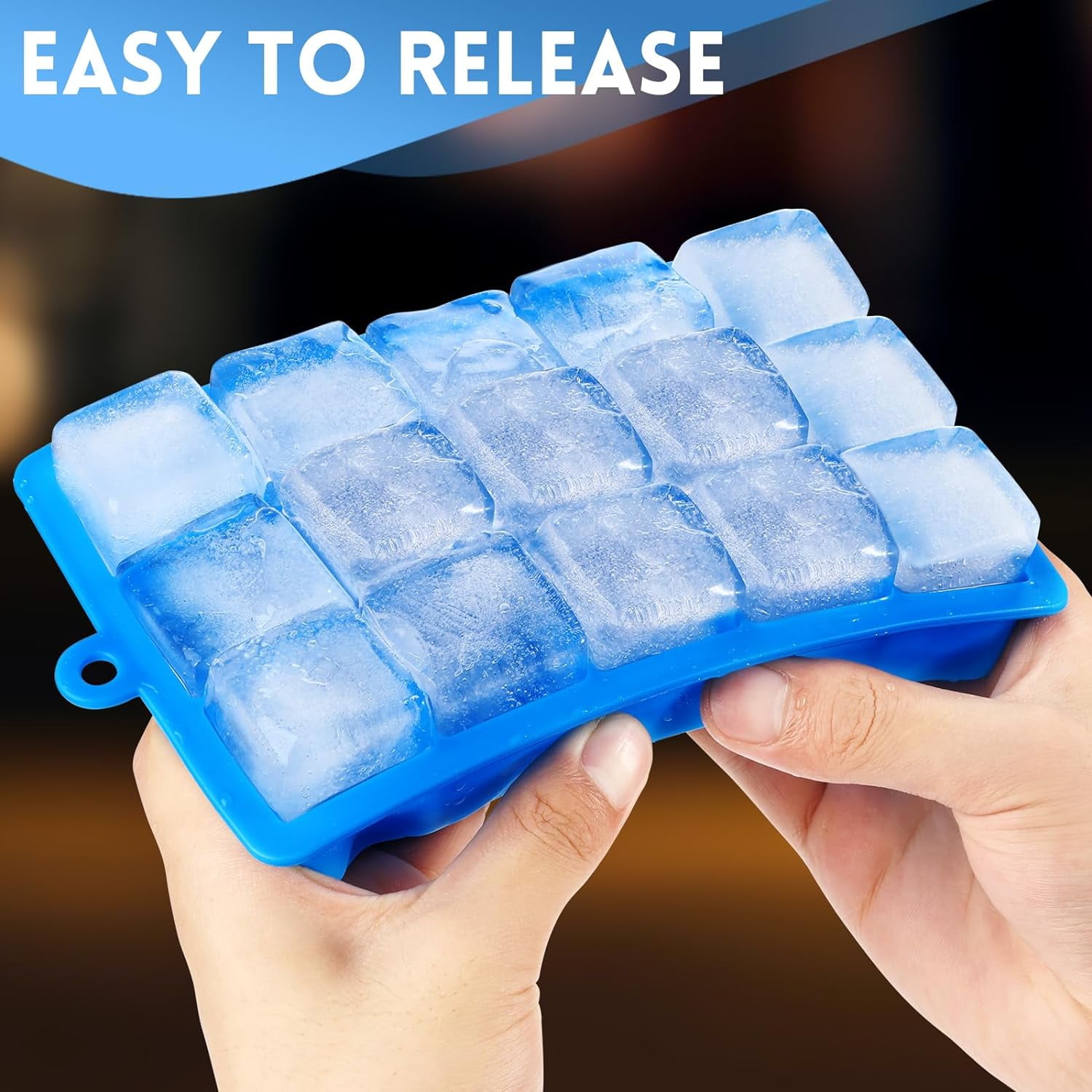 Silicone Ice Cube Trays,15 Square Ice Cube Tray with Lid,3 Pack Ice Cube Molds Set,Ice Molds Silicone,Ice Cube Maker,Large Ice Trays for Freezer Containers for Whiskey,Reusable & BPA Free (3 Colors)