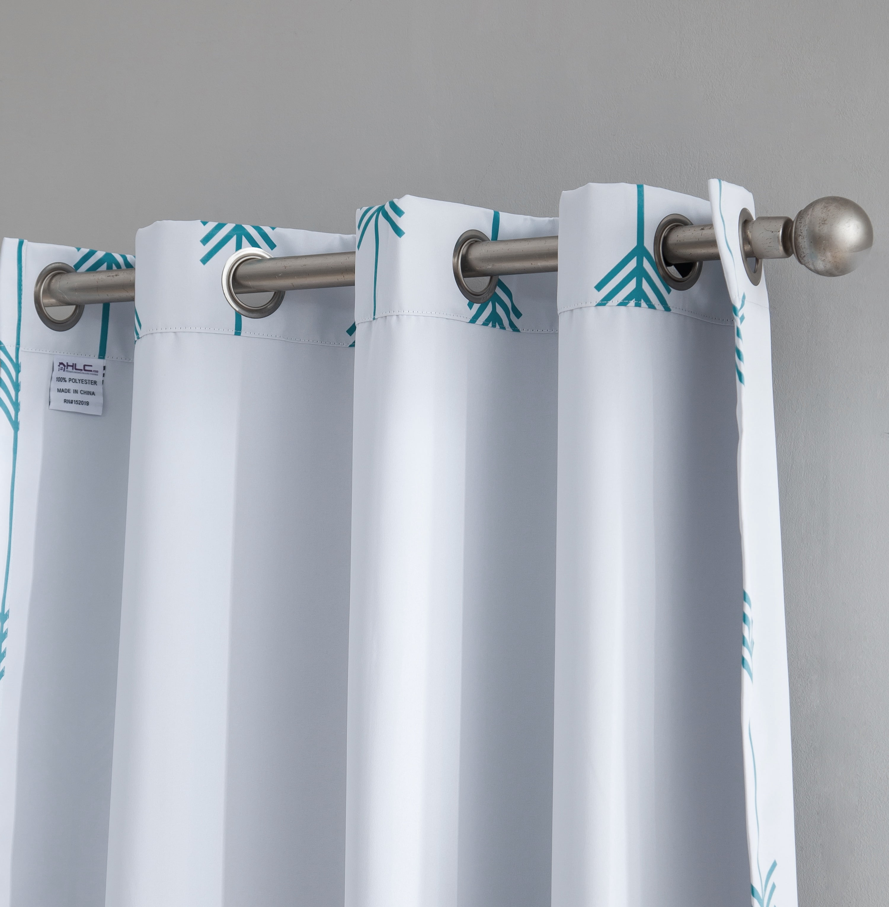 THD Arrow Printed Privacy Blackout Energy Efficient Room Darkening Thermal Grommet Window Curtain Drape Panels for Kids Bedroom - Set of 2 - Platinum White/Teal Blue - 84" inch Long