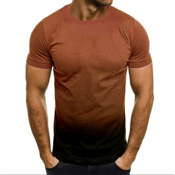 EchfiProm Polo Shirts for Men Short Sleeve Crew Neck Gradient Color Brown T-Shirts 3XL