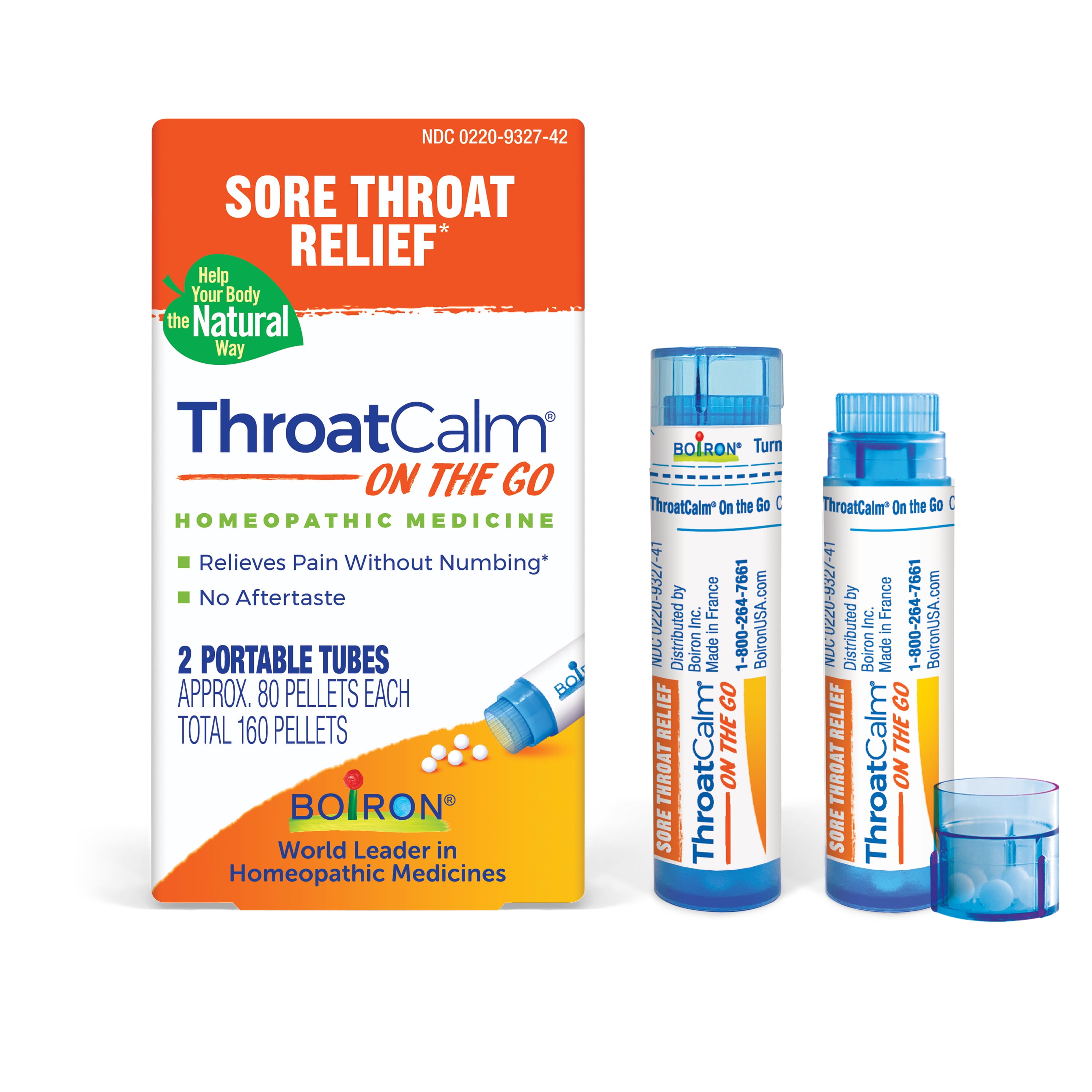(4 pack) Boiron ThroatCalm On the Go, Homeopathic Medicine for Sore Throat Relief, Hoarseness, Red, Dry and Sore Throat, 2 x 80 Pellets, 160CT