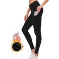 thumbnail image 1 of Leggings térmicos con forro polar para mujer, suaves, elásticos, cálidos, para invierno, para gimnasio, pantalones de yoga con cintura alta y control del abdomen, con bolsillos, S, negro, 1 of 4