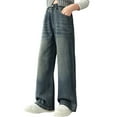 thumbnail image 3 of Gamivast Girls Jeans Size 5-15 Baggy Straight Wide Leg Cargo Pants with 4 Pockets Loose Y2K Elastic High Waist Wash Jean Youth Denim for Kids Winter Fall Fashion Sweatpants, 3 of 9