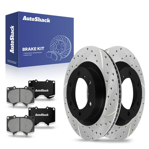AutoShack Front Drilled & Slotted Brake Rotors Premium Ceramic Brake Pads | Replacement for 2010-2024 Toyota 4Runner 2010-2023 Lexus GX460 4WD AWD RWD | E-Coated | 6-PC Brake Kit | ShadowGuard