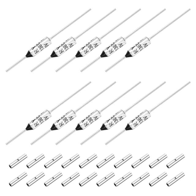 Uxcell 10 Pcs Metal Temperature Thermal Fuse SF130 130C 266F 10A 250V Cutoff Thermal Fuse con 20 Pcs BN1.25 Conector de Terminales Desnudos