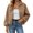 Khaki, variant on Tqcoqu Women's Solid Collared Zip Up Jacket, Casual Long Sleeve Full Zipper Cropped Outerwear Coat