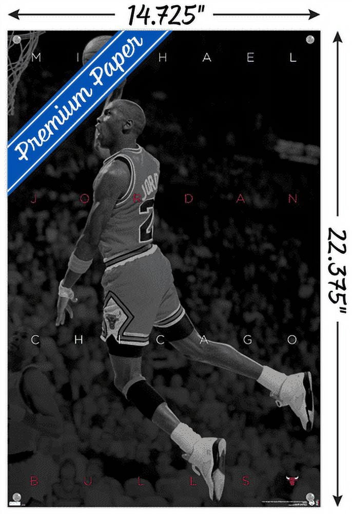 Michael Jordan - Black and White Wall Poster with Pushpins, 14.725" x 22.375"