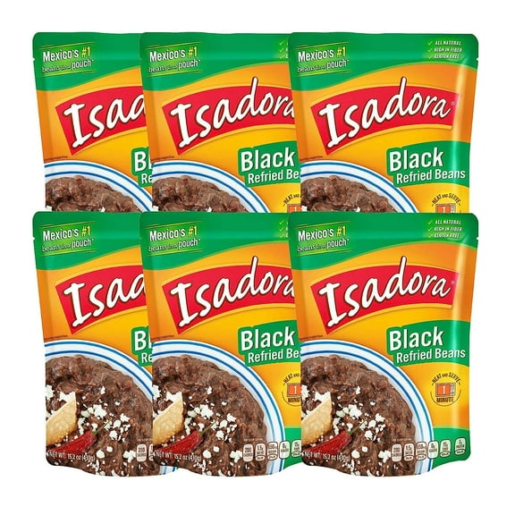Isadora Refried Beans 15.2oz Pouch (Black Beans, 6 Pack)