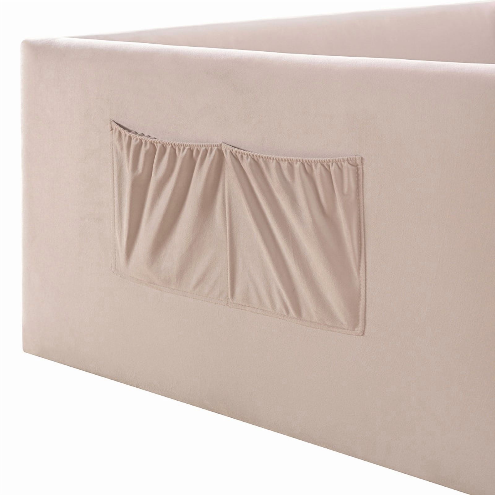 Full Size Velvet Daybed with 2 Storage Pockets, Upholstered Guest Sofa Bed Frame with High & Padded Backrest