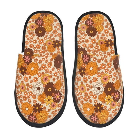 Balery Hippie Ditsy Floral Slient Indoor Furry Fleece Comfort House Shoes Soft Non-Slip Home Shoes Cotton slippers House Slippers-- Medium