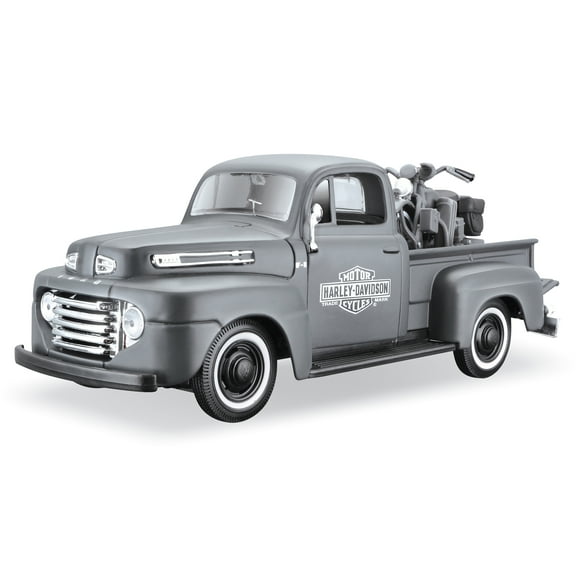 Maisto 32185FGR 1948 Ford F-1 Pickup Truck Harley Davidson Flat Green with 1942 Harley Davidson 1-25 WLA Flathead Motorcycle