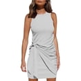 thumbnail image 1 of Women's Sleeveless Crew Neck Tank Dress Tie Waist Ruched Bodycon Mini Dress, 1 of 5