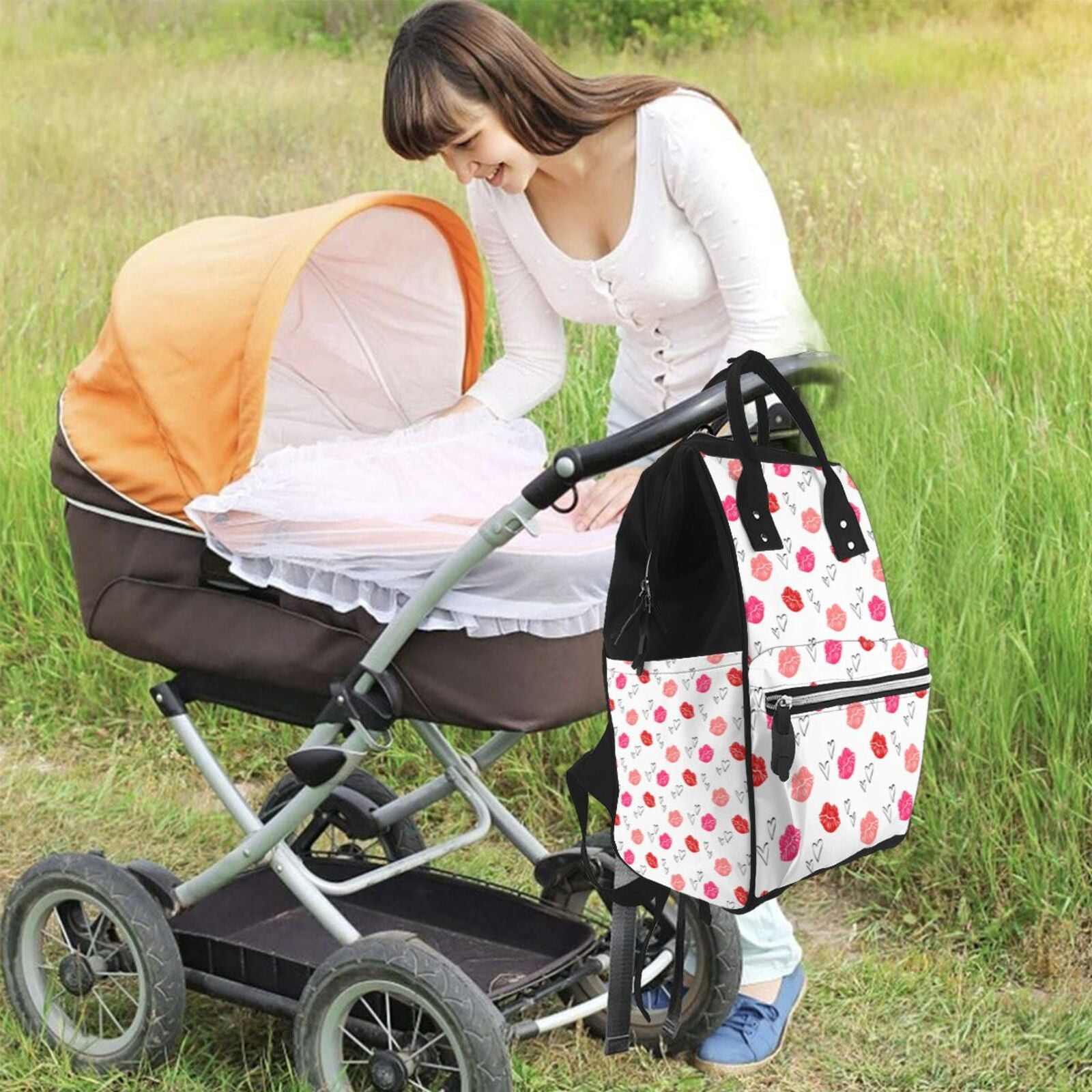 Ratiio Red Lips 1 Mummy Backpack - Waterproof Twill Canvas, Large Capacity Diaper Bag with Multiple Pockets and Adjustable Straps