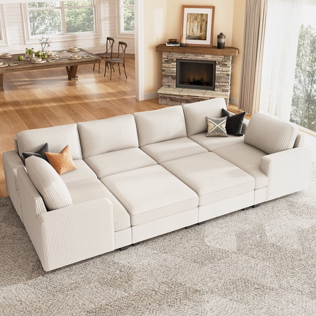 HONBAY Canapé Sectionnel en Velours Côtelé avec Modules de Rangement Réversibles pour Salon, Beige