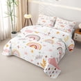 thumbnail image 3 of Manfei Kawaii Stars Rainbow Bed Spread Queen, Cartoon Leaf Plant Queen Coverlet Set, Pink Orange, 3pcs, 1 Quilt and 2 Pillowcases, 3 of 7
