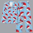 thumbnail image 2 of Lorytime Christmas Pajamas Sets for Women Santa Hat Long Sleeved Collared Tops Elastic Waist Pants Holiday Sleepwear, 2 of 5