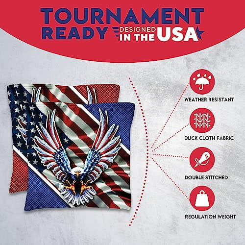 BackYardGamesUSA Tournament Cornhole Bags Sets of 8 Regulation Professional, Tournament Slick n Stick Corn Hole Beans Bags for Cornhole Games