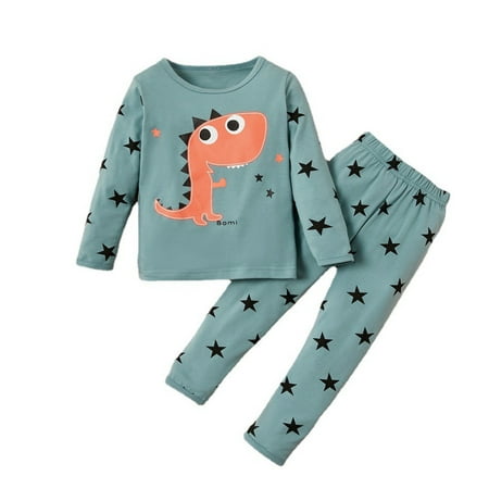 

GWAABD Girls Dress Clothes Grey Cotton Blend Toddler Girls Boys Winter Long Sleeve Cute Dinosaur Prints Tops Pants 2PCS Outfits Clothes Set for Babys Clothes 90
