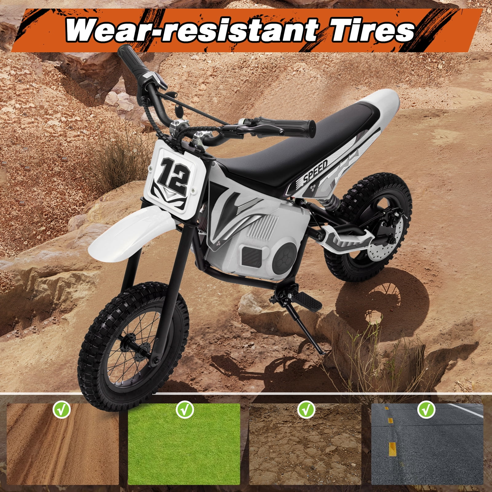 Kerry Yoo C11 36V Electric Dirt Bike for Kids 8-14, 350W Ride on Motorcycle, Electric Motorbike Teens,16 mph, High/Low Speeds-White