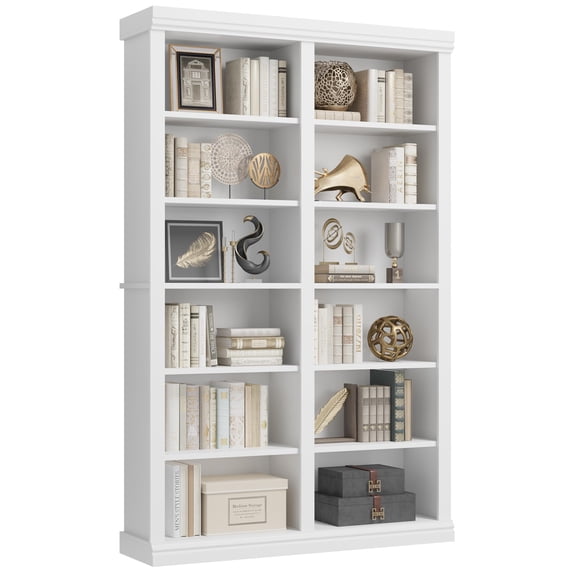 74.5" Tall Bookshelf with Double Storage, Extra Large Bookshelf, 6-Tier Double Wide Bookshelves w/ 12 Cubbies, Wide Freestanding Bookcases