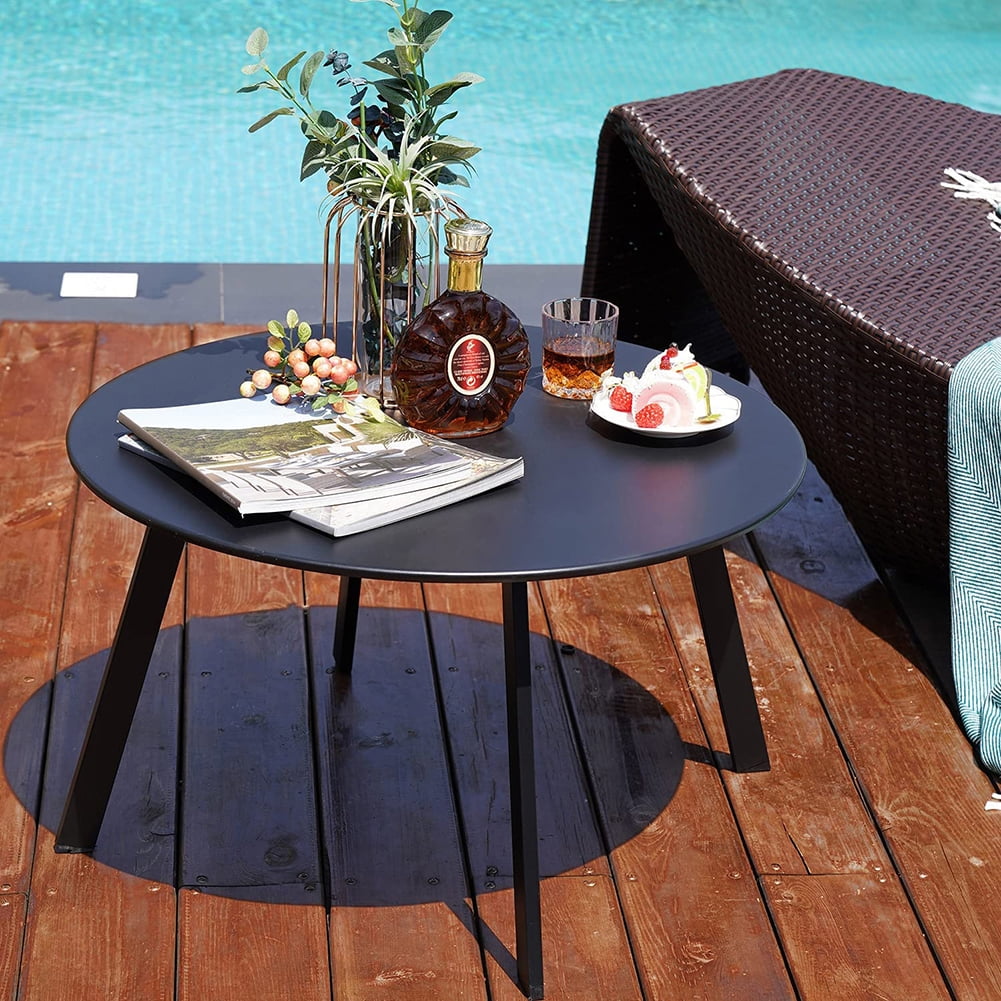 Kadyn Round Coffee Table, Patio Side Table for Garden, Tea Table for Balcony, Black Kadyn Round Coffee Table, Patio Side Table for Garden, Tea Table for Balcony, Black