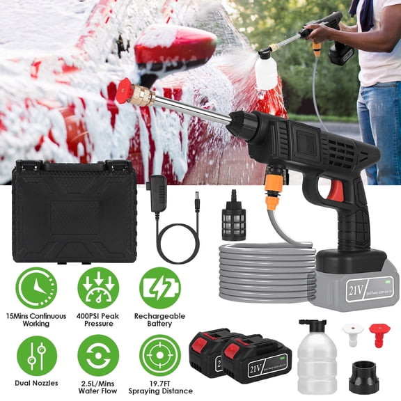 400PSI Cordless Pressure Washer - 300W Portable Power Washer with 1200mAh Rechargeable Battery