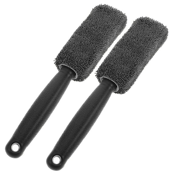 OFFIGAM 2-Piece Car Wheel Brush Set for Detailing, Soft Rim Cleaner with Handle, Grey Color Brushes