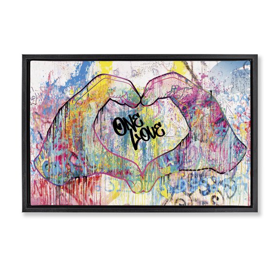 Stupell Industries Contemporary Urban One Love Heart Symbol Black Floating Frame Canvas Art, 25 x 17, by Porter Hastings